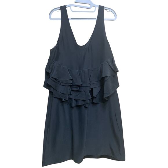 MORGAN CARPER Anthropologie Black Sateen Shift Dress with Back Ruffles Sz 6 - Picture 10 of 13